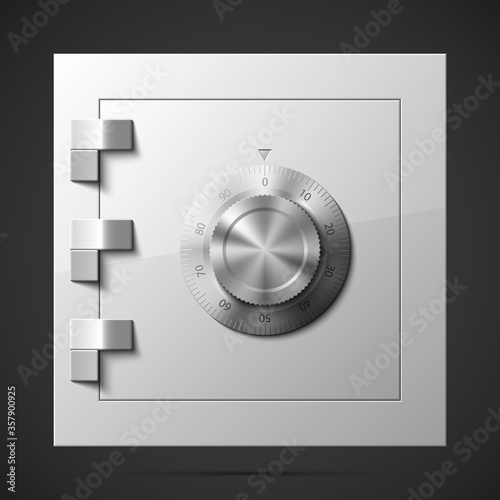 Image of a steel safe. Armored box background. The door safe a bank vault with a combination lock. Reliable Data Protection. Long-term savings. Deposit box safe icon.Protection of personal information