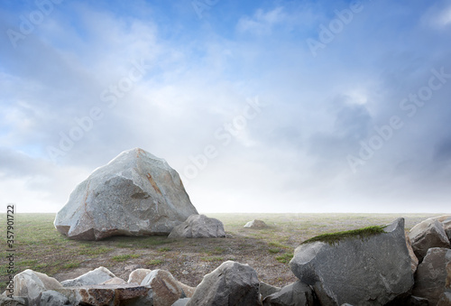 simple fantasy background with grass and rock