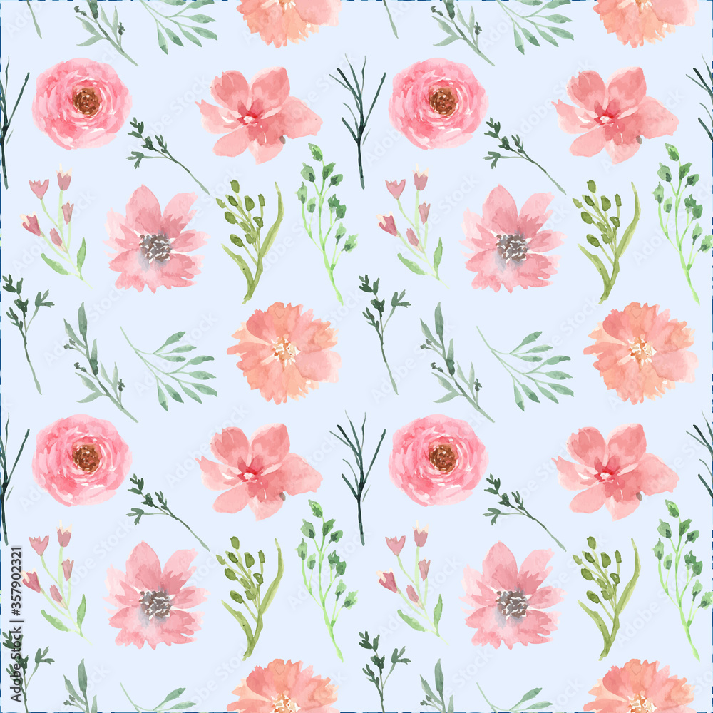 Beautiful pink green floral watercolor samples pattern