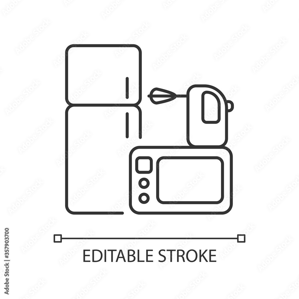 Electronics store pixel perfect linear icon. Household equipment. Domestic appliance. Thin line customizable illustration. Contour symbol. Vector isolated outline drawing. Editable stroke Electronics store pixel perfect linear icon. Household equipment. Domestic appliance. Thin line customizable illustration. Contour symbol. Vector isolated outline drawing. Editable stroke