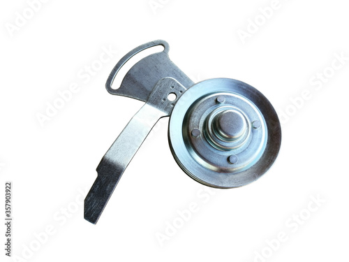 Car belt tensioner isolated on the white background. Spare parts.