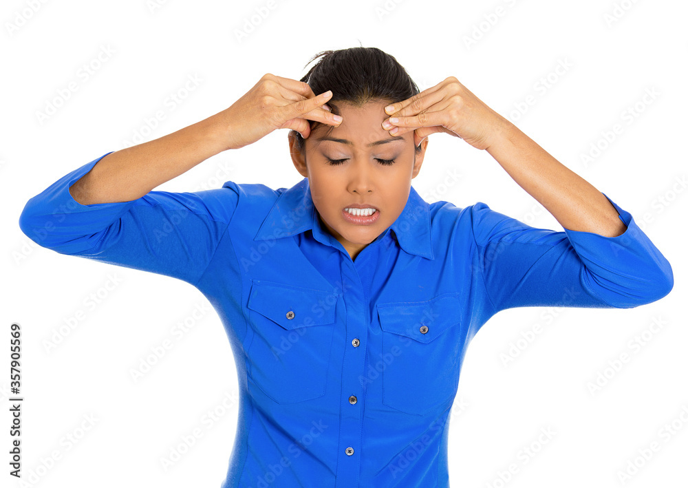 young stressed woman isolated on white background young stressed woman isolated on white background