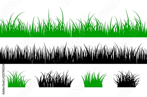 Grass silhouette. Lawn shape meadow landscape collection. Elements for design. Vector illustration isolated on white background