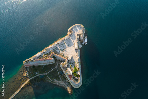 Aerial view of a fortress on water in Croatia