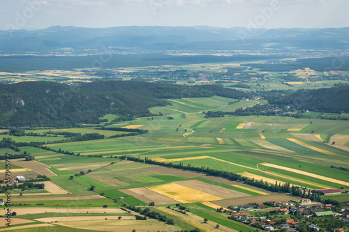 View from plateau of the Hohe Wand on a sunny day during weekend. Lower Austria June 2020.