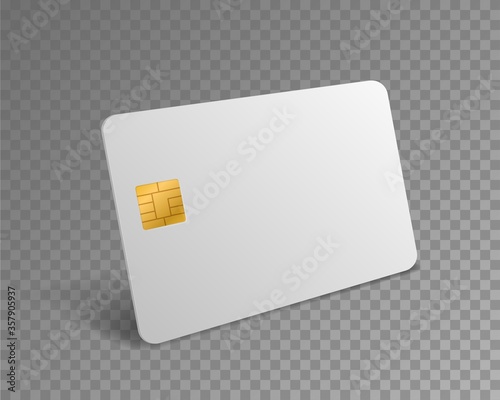 Blank credit card. White realistic atm card for shopping payments with chip mockup. Banking debit plastic isolated vector design template