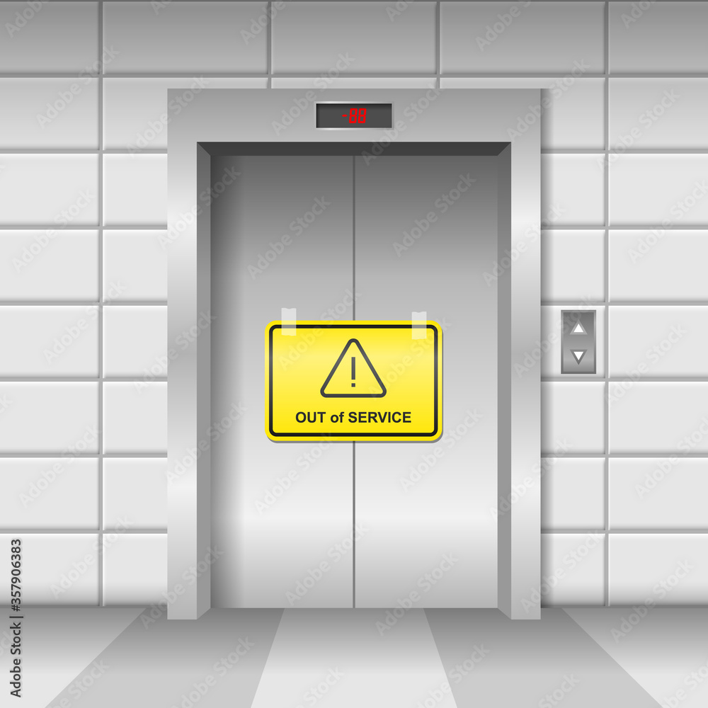 Elevator out of service realistic vector illustration. Stock Vector