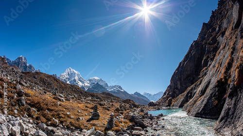 sunset in the mountains, Khmubu valley, Nepal photo