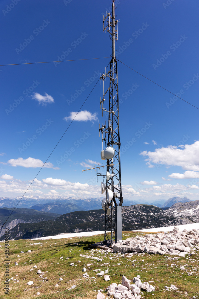 Telecommunication antenna tower and Radio antenna tower on the mountain