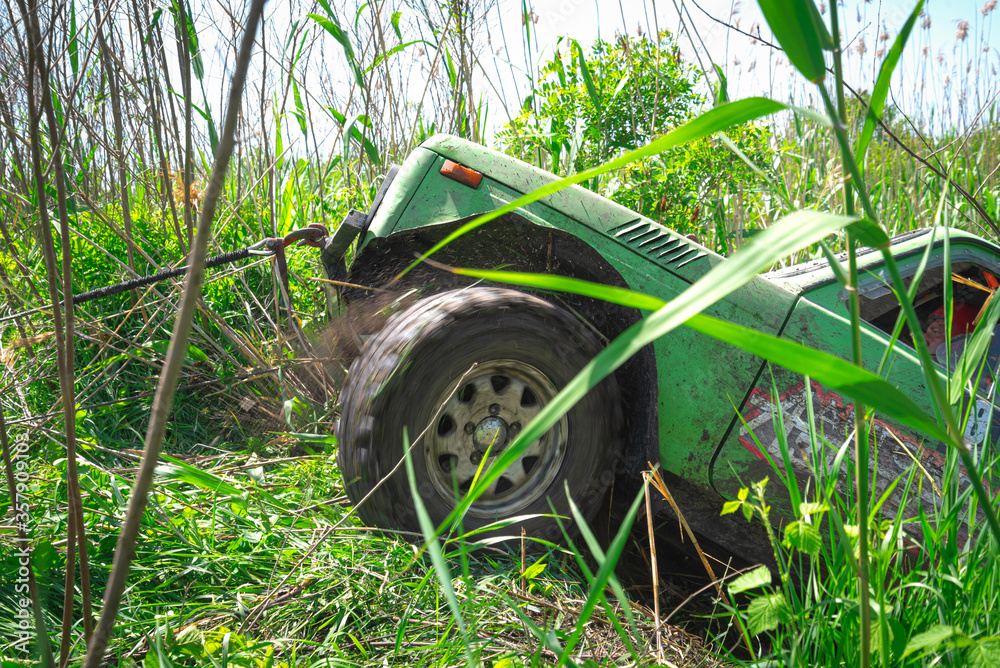 Fototapeta premium Rostov-on-Don, Russia, 06/07/2020. Off-road car participating in off-road competitions