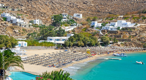 Fototapeta Naklejka Na Ścianę i Meble -  Super Paradise Beachbeach on the greek island of Mykonos.