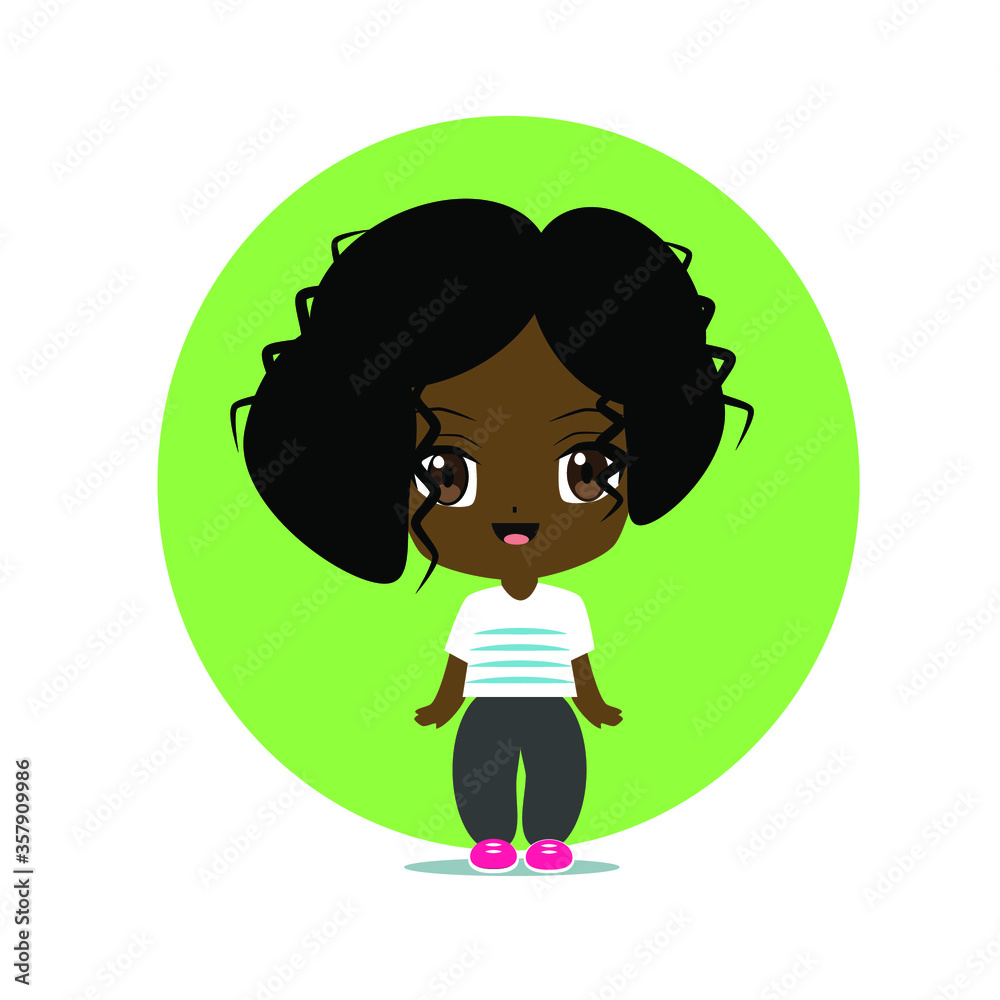 vector illustration of a cute chibi manga anime nice black woman girl character with dark skin vector illustration of a cute chibi manga anime nice black woman girl character with dark skin