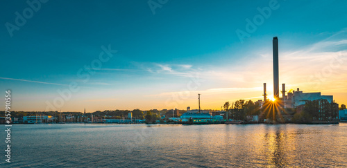 Flensburg harbour skyline before sunset