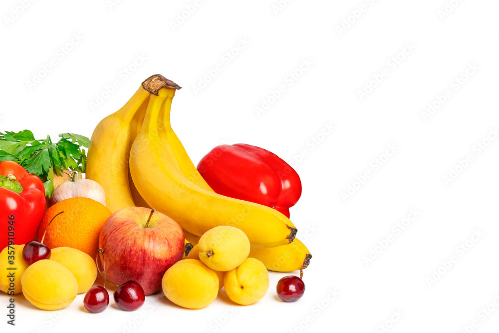 Healthy fresh fruit isolated on white background, copy space