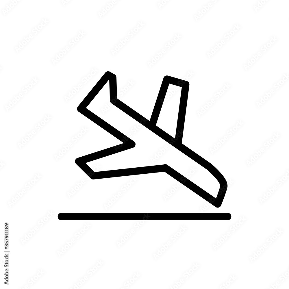 Plane landing icon in line design style. Airplane arrival in at airport sign. Plane landing icon in line design style. Airplane arrival in at airport sign.