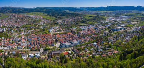 Aerial view of the city Balingen in Germany on a sunny day in Spring during the coronavirus lockdown.  © GDMpro S.R.O