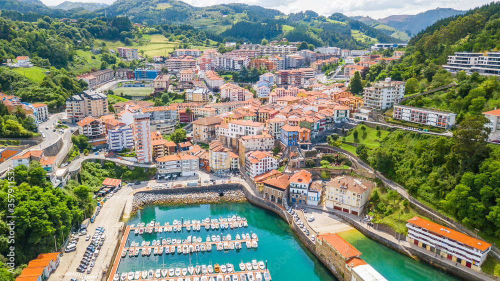 aerial view of mutriku basque maritime town, Spain