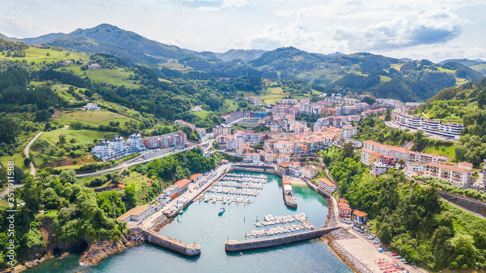 aerial view of mutriku basque maritime town, Spain