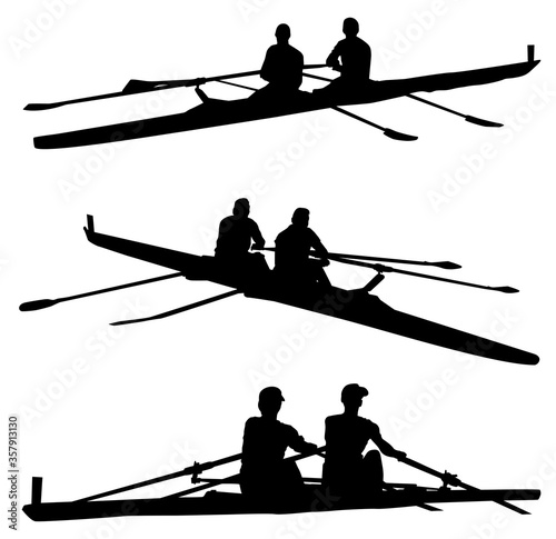  silhouettes of rowing athletes vector