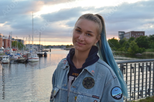 beautiful girl with light-blue dyed hair