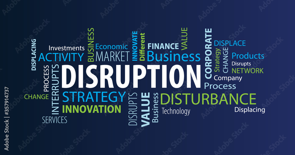 Obraz premium Disruption Word Cloud on a Blue Background