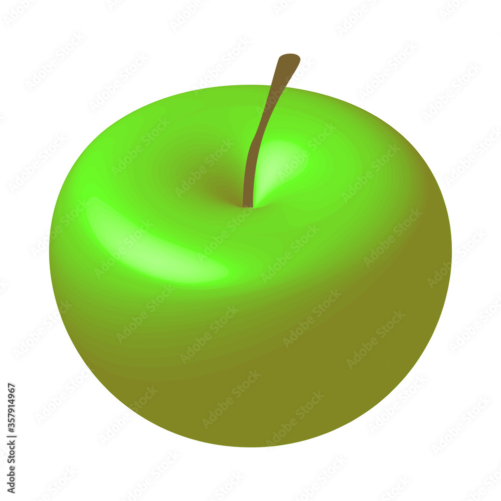 Isometric 3d green apple with a stalk. Ripe fruit. Vector EPS10. - obrazy, fototapety, plakaty 