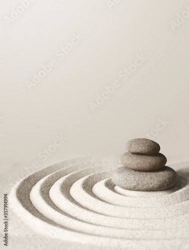 Japanese zen garden meditation stone  concentration and relaxation sand and rock for harmony and balance