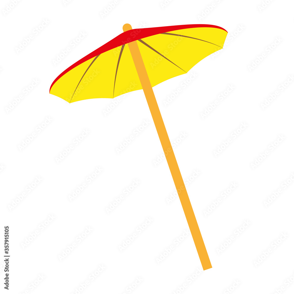Hawaiian cocktail umbrella isolated on white. Yellow bottom and red top. Vector EPS10.