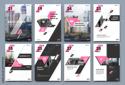 Abstract white a4 brochure cover design. Fancy info banner frame. Modern ad flyer text. Annual report binder. Title sheet model set. Fancy vector front page. City font blurb art. Pink line figure