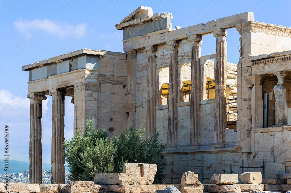 Erechtheion temple on Acropolis Hill, Athens Greece.