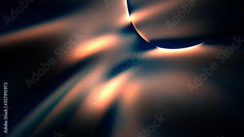 Dark open space with planet eslipce. Abstract outer space background. Glowing circle with light reflections.