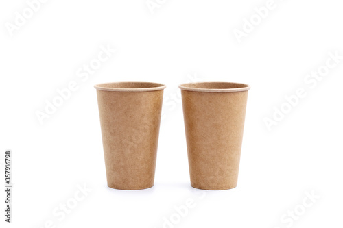 Two paper cups isolated on white background.