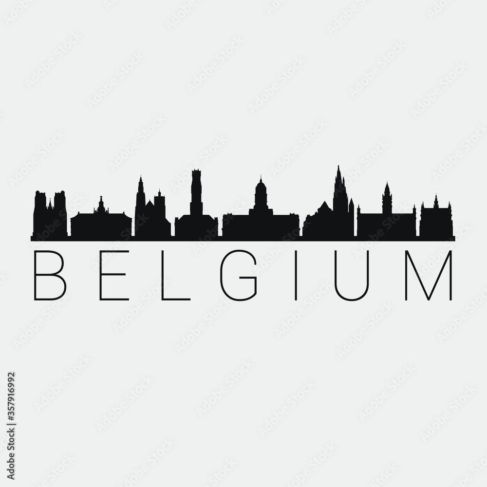 Fototapeta premium Belgium Skyline Silhouette City. Design Vector. Famous Monuments Tourism Travel. Buildings Tour Landmark.