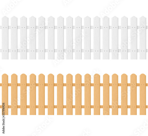 Realistic Detailed 3d White and Brown Wood Fence Set. Vector