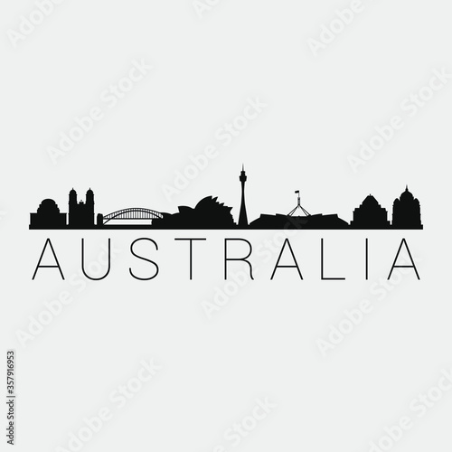 Australia Skyline Silhouette City. Design Vector. Famous Monuments Tourism Travel. Buildings Tour Landmark.
