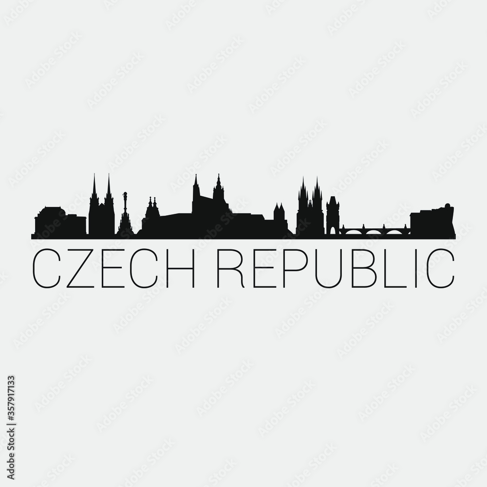 Czechia Skyline Silhouette City. Design Vector. Famous Monuments Tourism Travel. Buildings Tour Landmark.