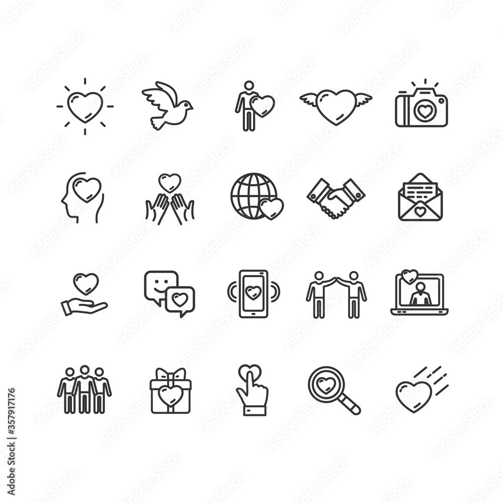 Friendship Dating and Love Black Thin Line Icon Set. Vector Friendship Dating and Love Black Thin Line Icon Set. Vector