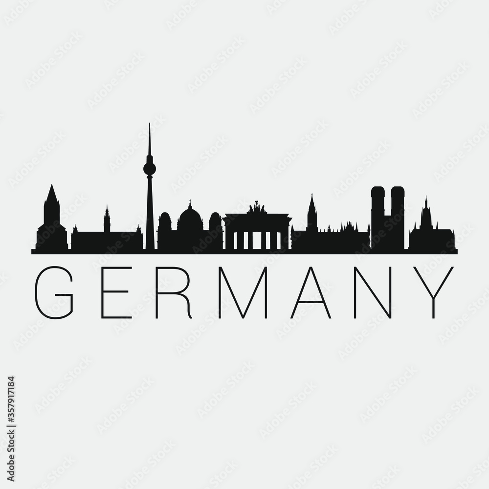 Fototapeta premium Germany Skyline Silhouette City. Design Vector. Famous Monuments Tourism Travel. Buildings Tour Landmark.