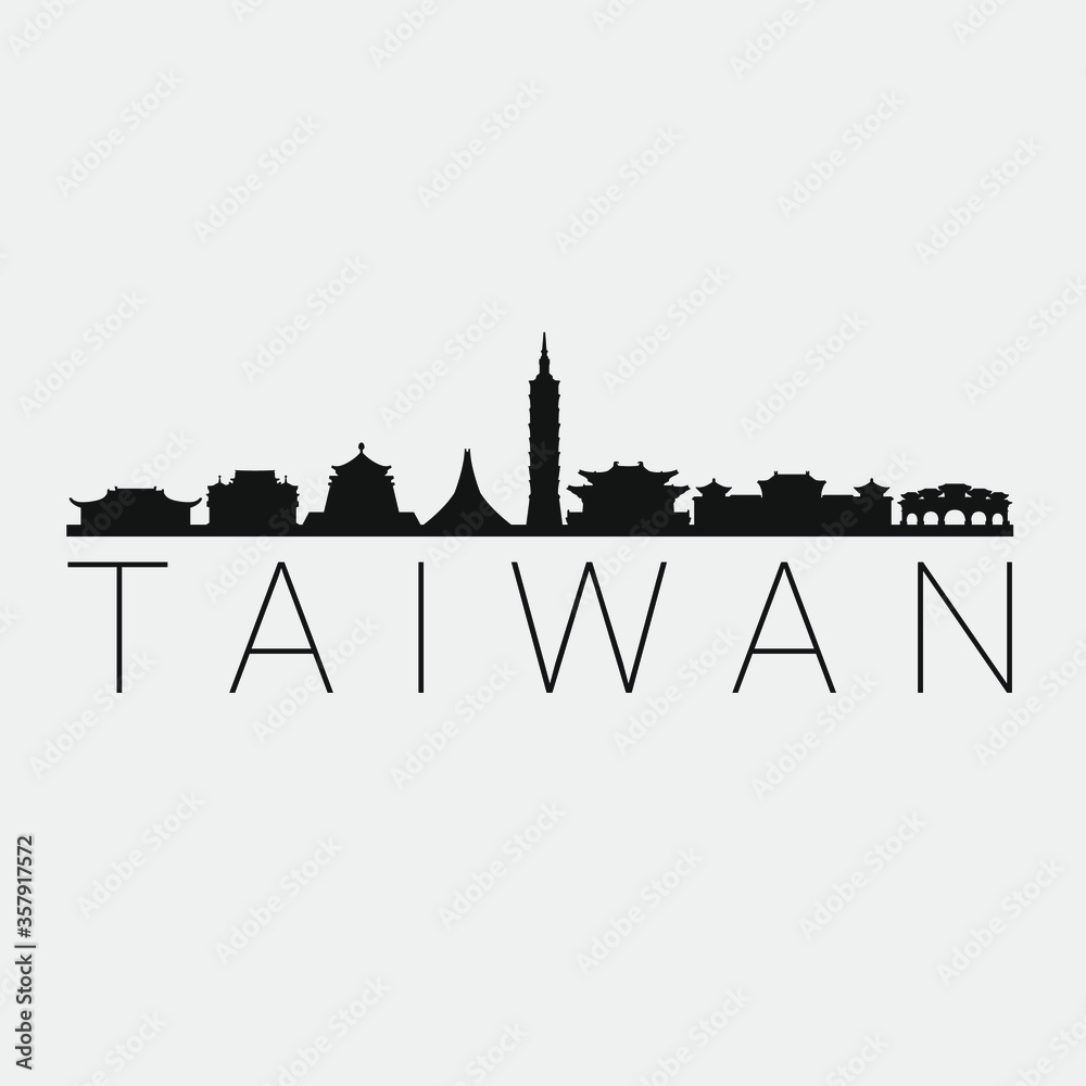 Obraz premium Taiwan Skyline Silhouette City. Design Vector. Famous Monuments Tourism Travel. Buildings Tour Landmark.