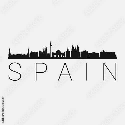 Spain Skyline Silhouette City. Design Vector. Famous Monuments Tourism Travel. Buildings Tour Landmark.