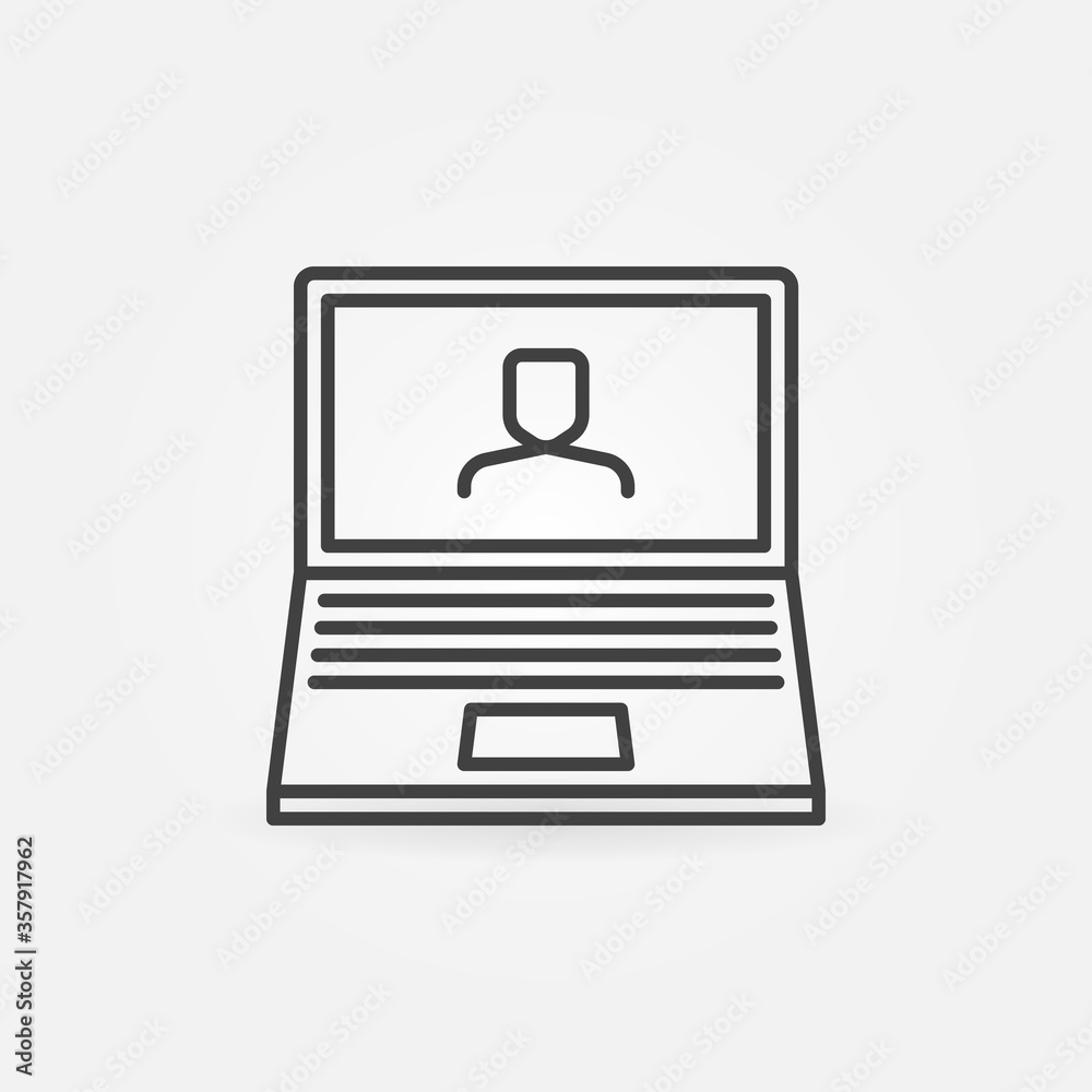 Laptop Video Conference line icon. Webinar or Online Meeting vector concept symbol in outline style Laptop Video Conference line icon. Webinar or Online Meeting vector concept symbol in outline style