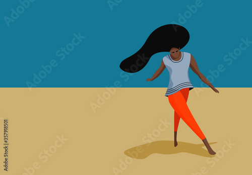 Happy, carefree, independent woman on beach
