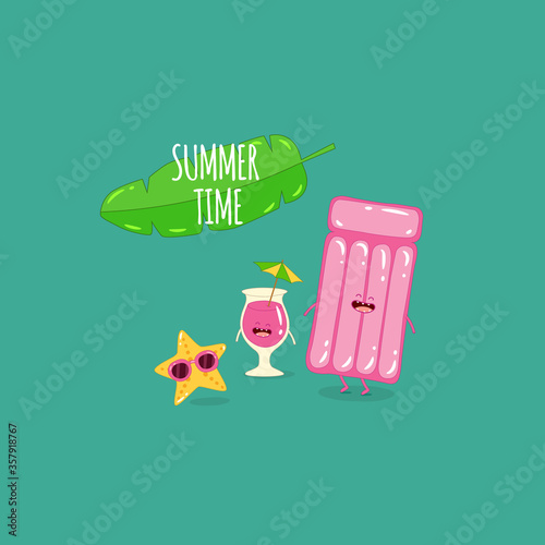 starfish cocktail air mattress. Summer time. Vector illustration.