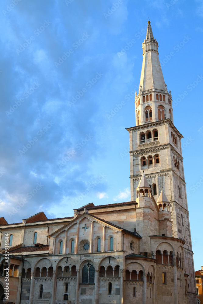 Modena, Italy, Ghirlandina tower and romanesque cathedral, Piazza Grande, tower bell of the city