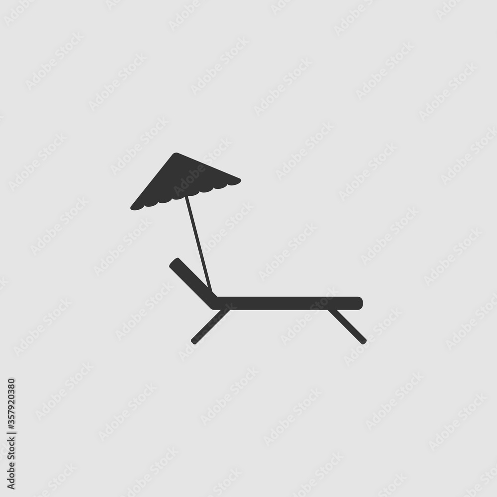 Beach umbrella and lounger icon flat. Beach umbrella and lounger icon flat.