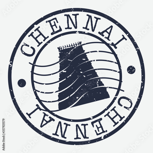 Chennai India Stamp Postal. Silhouette Seal. Passport Round Design. Vector Icon. Design Retro Travel. National Symbol.
