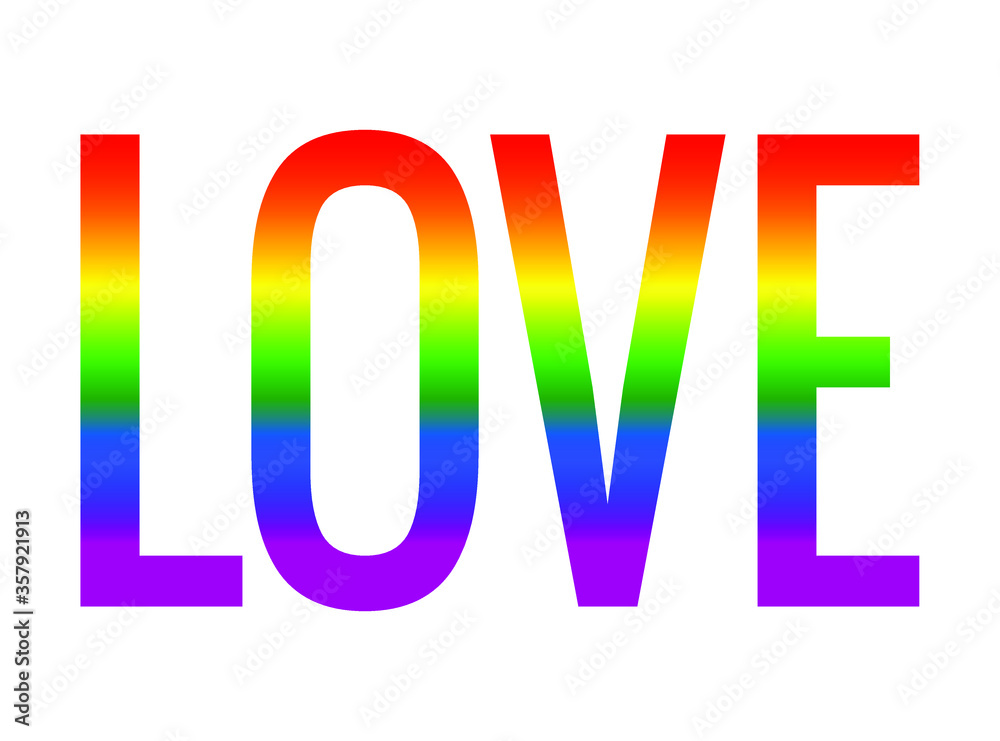 LOVE word lettering with rainbow pattern on white. Colorful inscription for greeting card, print, poster, banner, party invitation. Valentine’s Day, wedding, engagement, romance design. LGBT, CSD prid LOVE word lettering with rainbow pattern on white. Colorful inscription for greeting card, print, poster, banner, party invitation. Valentine’s Day, wedding, engagement, romance design. LGBT, CSD prid