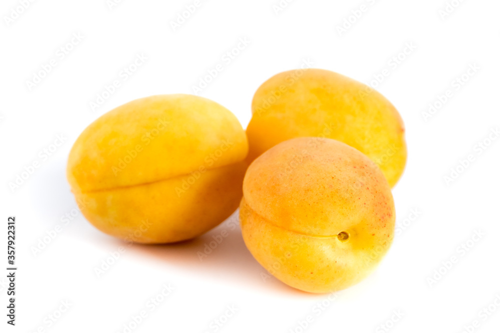Apricots isolated on white background, healthy food