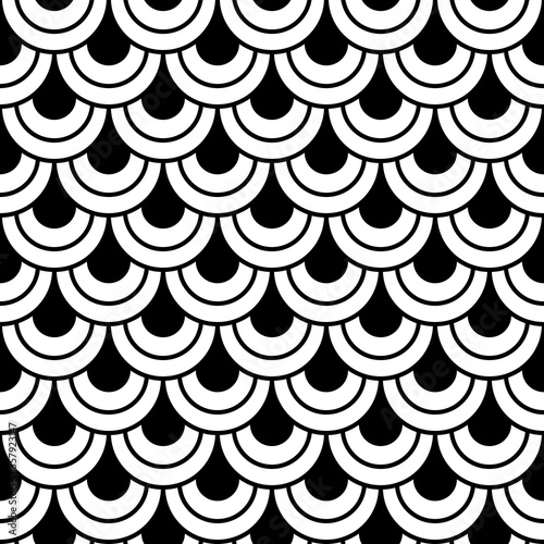 Japane secircle wave seamless pattern. Fish, mermaid, dragon, snake, scallop scales. Tail scale pattern. Minimal background, abstract texture Seamless background Vector illustration. photo