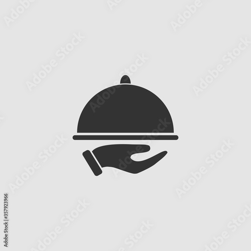 Restaurant cloche in hand the waiter icon flat